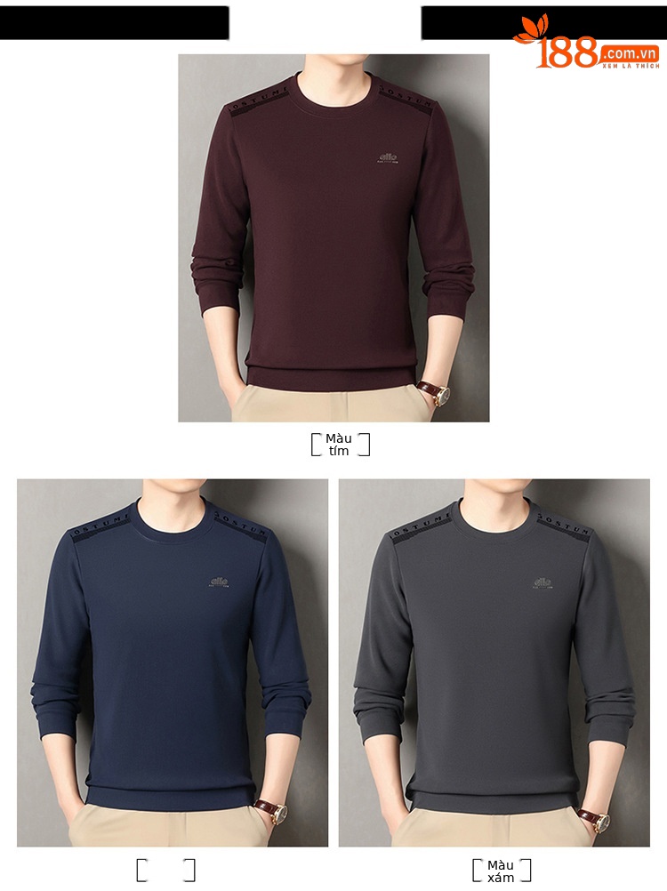Áo sweatshirt nam cổ tròn dài tay, nỉ lông cừu dày dặn, form rộng thoải mái — Xanh trên chi tiết 2