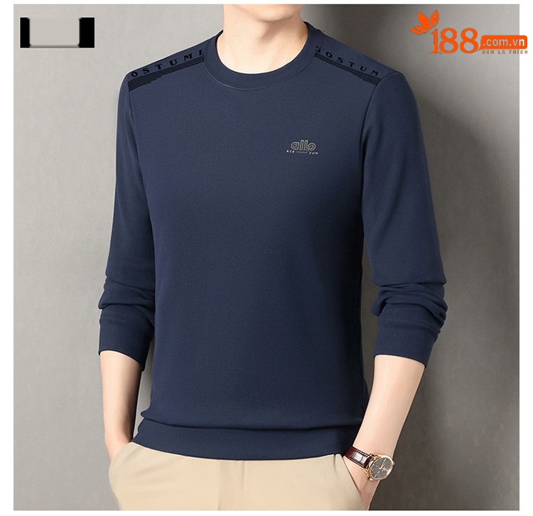 Áo sweatshirt nam cổ tròn dài tay, nỉ lông cừu dày dặn, form rộng thoải mái — Xanh trên chi tiết 11
