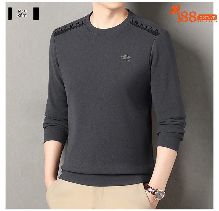 Áo sweatshirt nam cổ tròn dài tay, nỉ lông cừu dày dặn, form rộng thoải mái — Xanh trên chi tiết 13