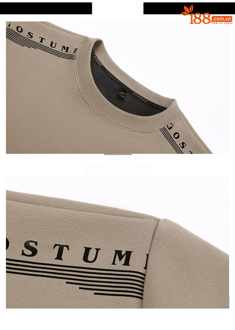 Áo sweatshirt nam cổ tròn dài tay, nỉ lông cừu dày dặn, form rộng thoải mái — Xanh trên chi tiết 21