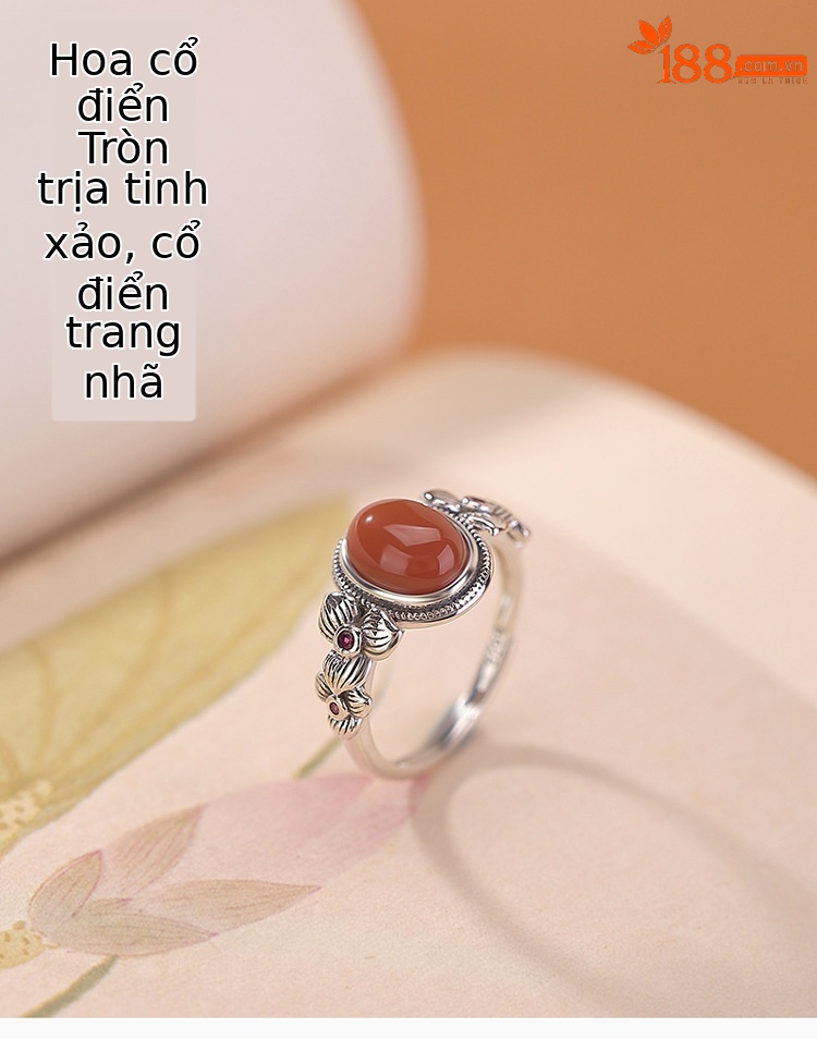 Nhẫn bạc S925 vintage họa tiết hoa cổ điển, có thể điều chỉnh độ mở — Một mảnh chi tiết 1