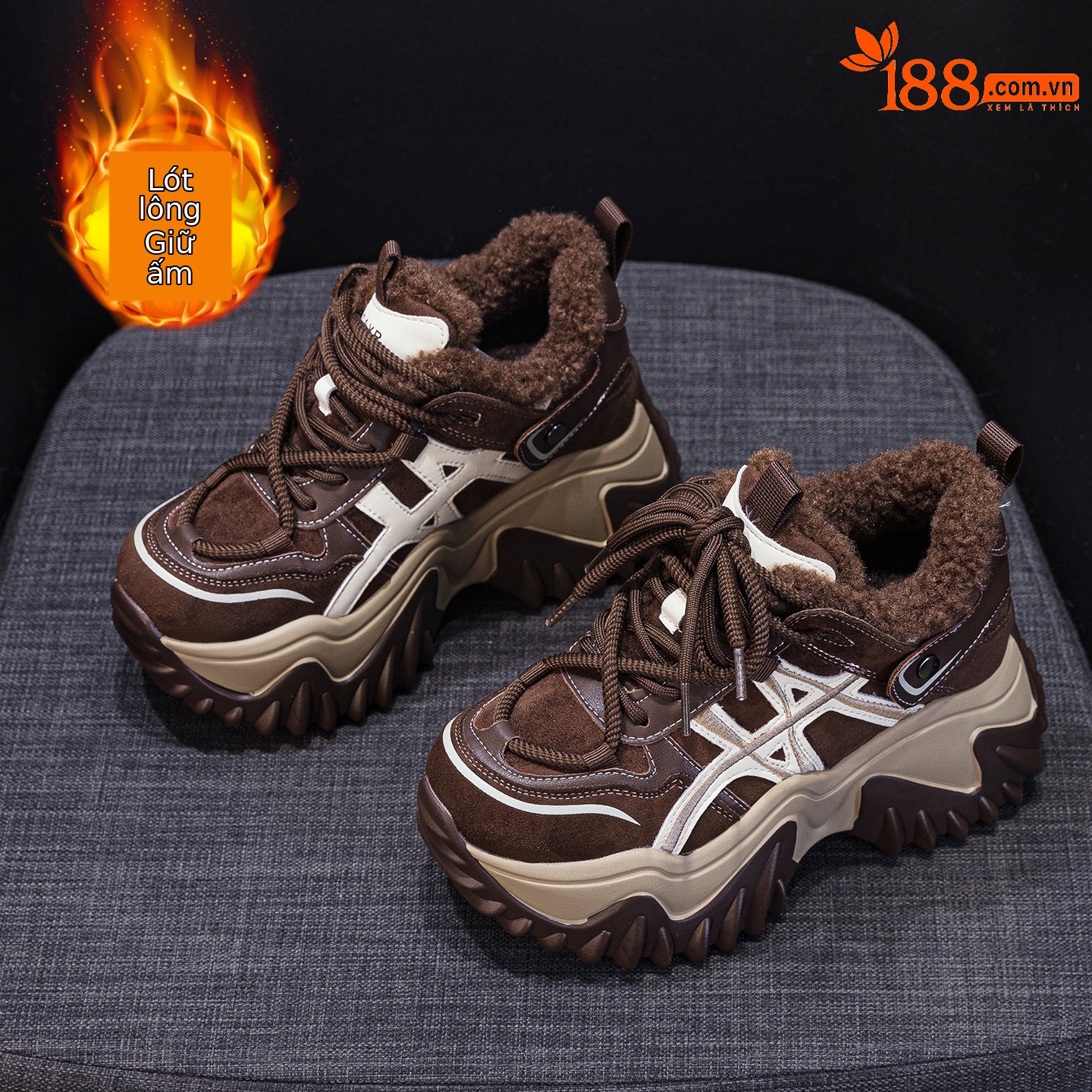 Giày sneaker nữ đế dày tăng chiều cao phong cách Hàn Quốc mùa thu đông 2026 — 5006-1 lót lông nâu, 5006-1 lót lông đen, 5006 một lớp màu kem, 5006 một lớp nâu
