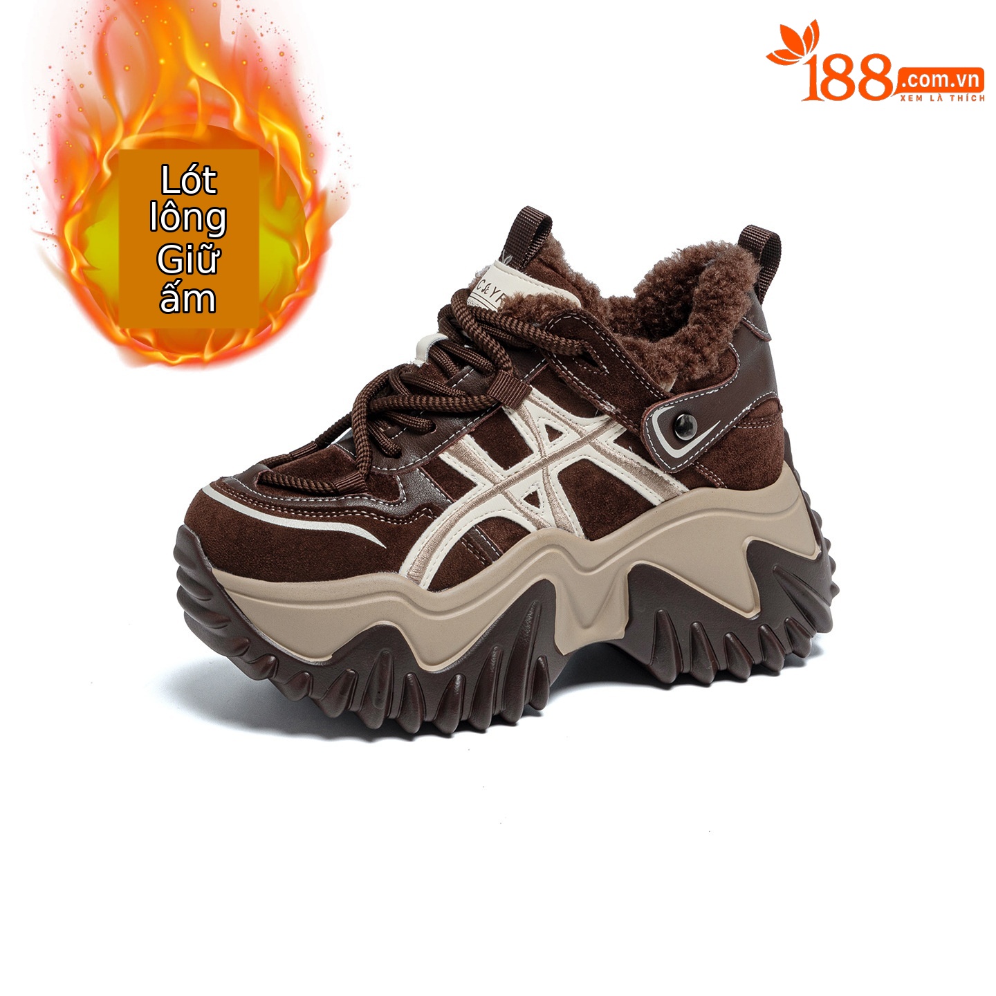 Giày sneaker nữ đế dày tăng chiều cao phong cách Hàn Quốc mùa thu đông 2026 — 5006-1 lót lông nâu, 5006-1 lót lông đen, 5006 một lớp màu kem, 5006 một lớp nâu