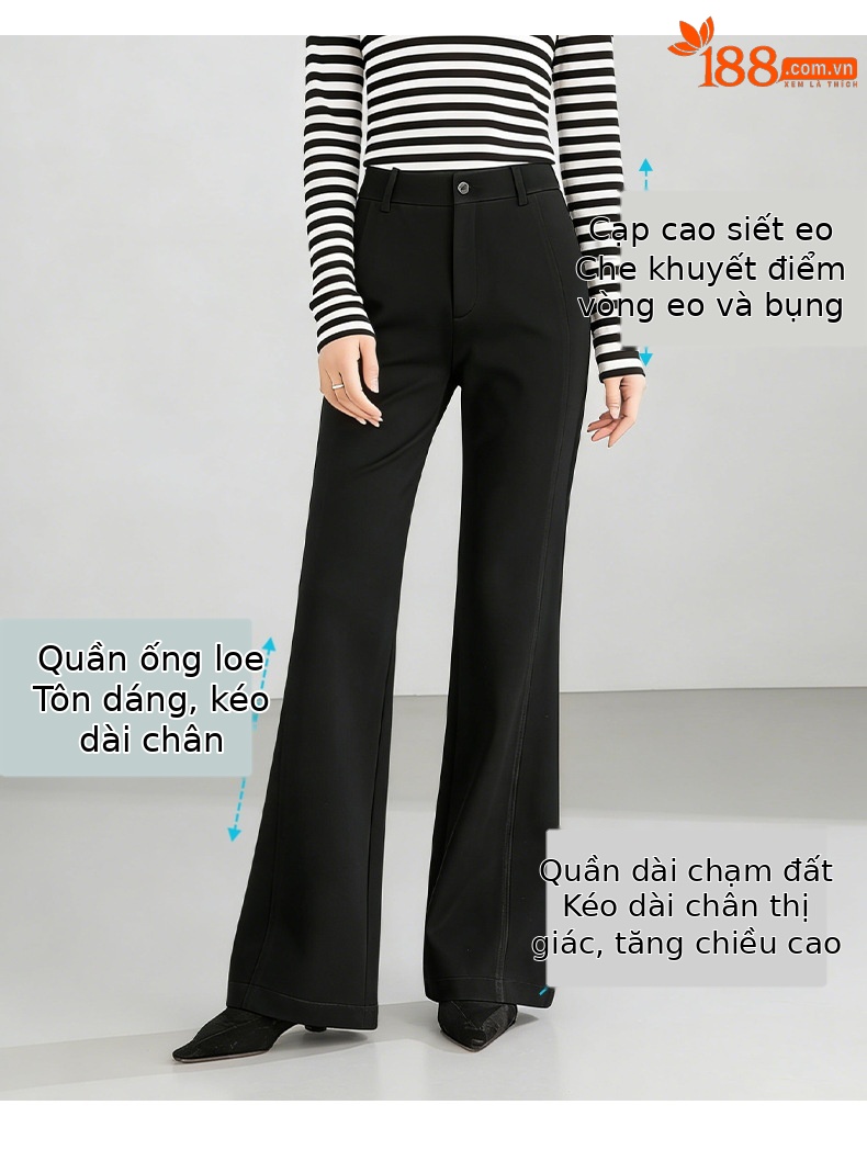 Quần tây nữ ống loe nhẹ eo cao vải rũ mềm — màu đen chi tiết 4