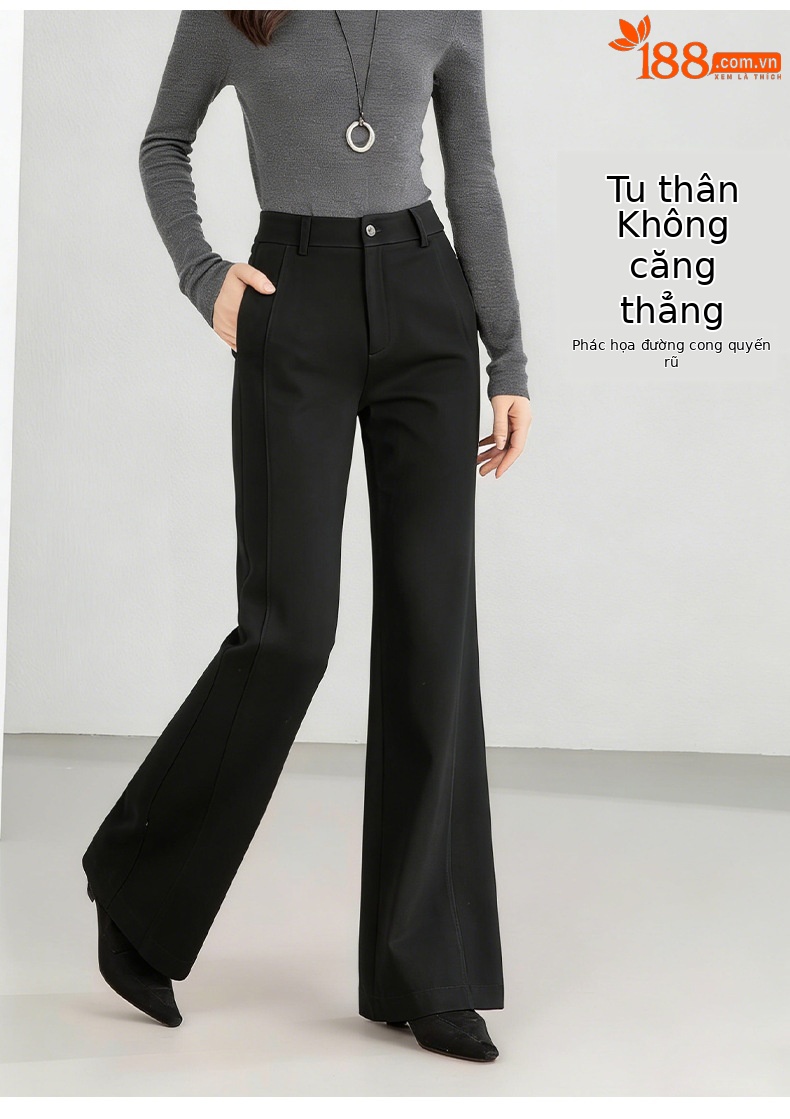 Quần tây nữ ống loe nhẹ eo cao vải rũ mềm — màu đen chi tiết 7