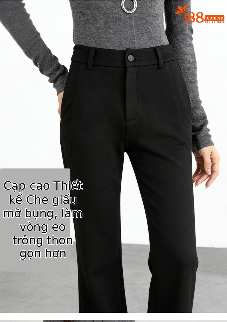Quần tây nữ ống loe nhẹ eo cao vải rũ mềm — màu đen chi tiết 8