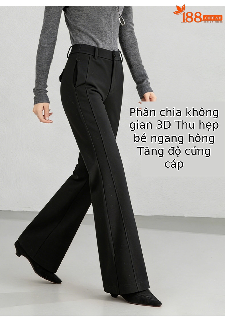 Quần tây nữ ống loe nhẹ eo cao vải rũ mềm — màu đen chi tiết 10