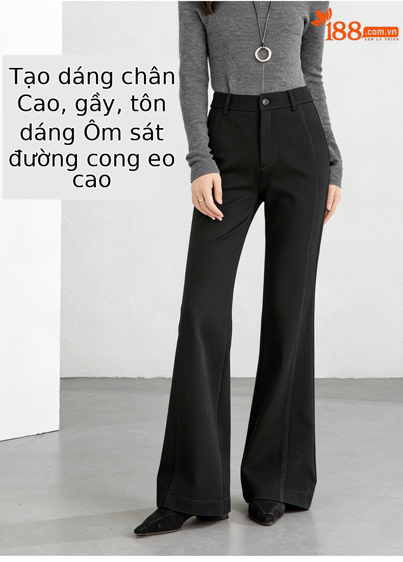 Quần tây nữ ống loe nhẹ eo cao vải rũ mềm — màu đen chi tiết 11