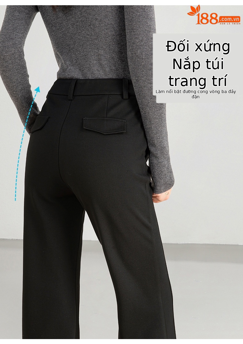 Quần tây nữ ống loe nhẹ eo cao vải rũ mềm — màu đen chi tiết 12