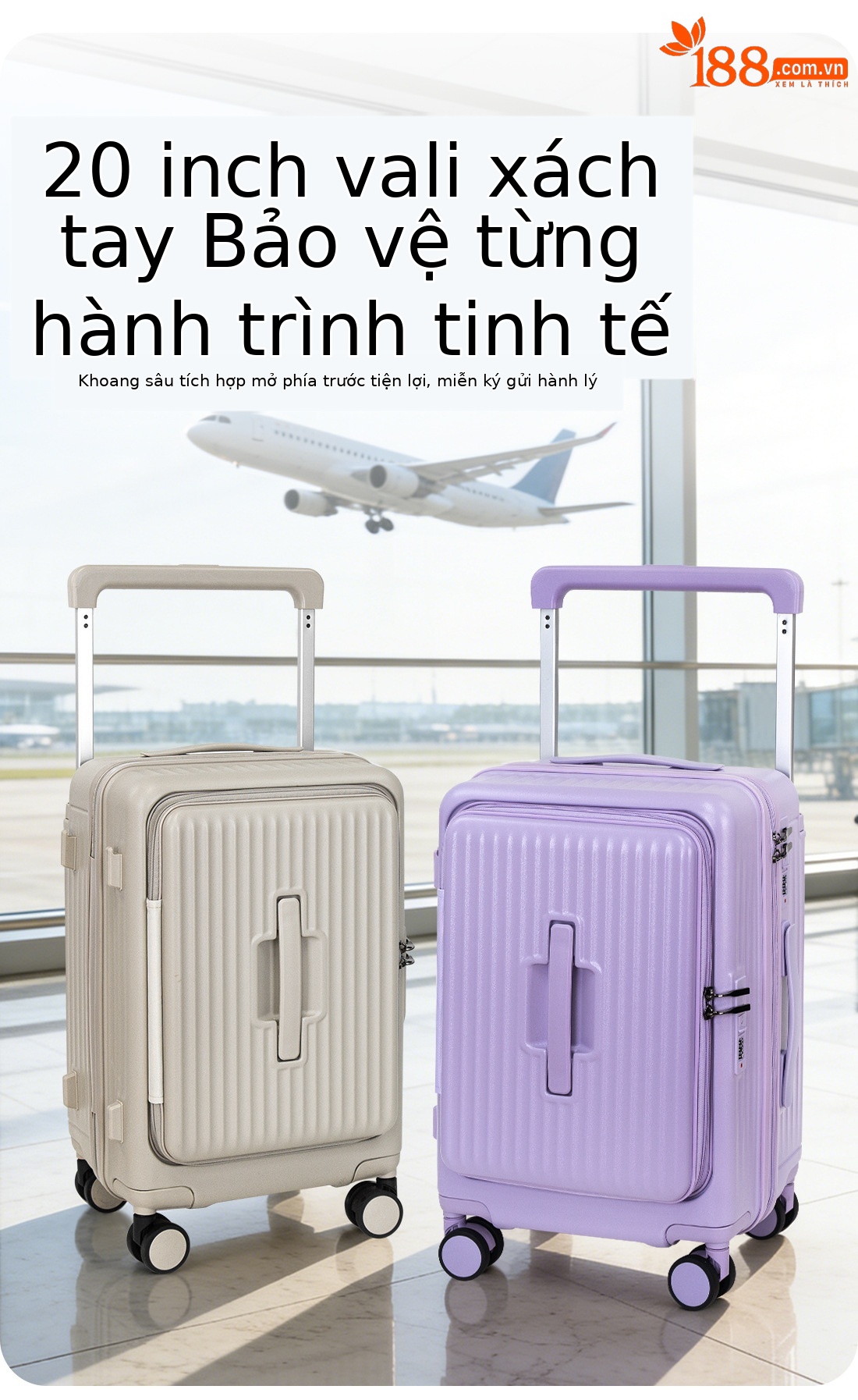 Vali kéo đa năng mở nắp trước và bên, thiết kế rộng, phù hợp mang lên máy bay, nhiều kích cỡ 20/24/28 inch — Hoa oải hương tím, Kem mơ, màu đen, màu ô liu xanh chi tiết 5