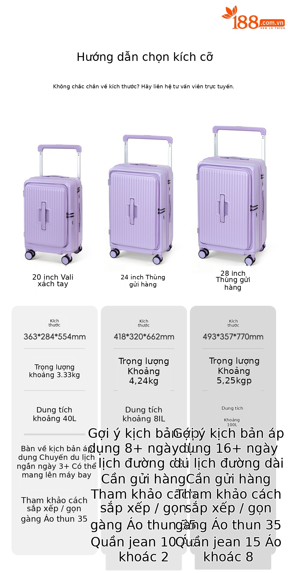 Vali kéo đa năng mở nắp trước và bên, thiết kế rộng, phù hợp mang lên máy bay, nhiều kích cỡ 20/24/28 inch — Hoa oải hương tím, Kem mơ, màu đen, màu ô liu xanh chi tiết 11