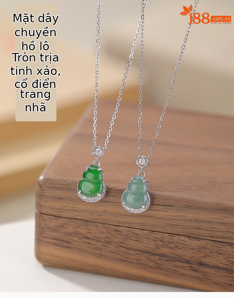 Mặt dây chuyền bạc S925 hình hồ lô phong thủy đính đá xanh ngọc bích — Màu xanh ngọc bích chi tiết 1