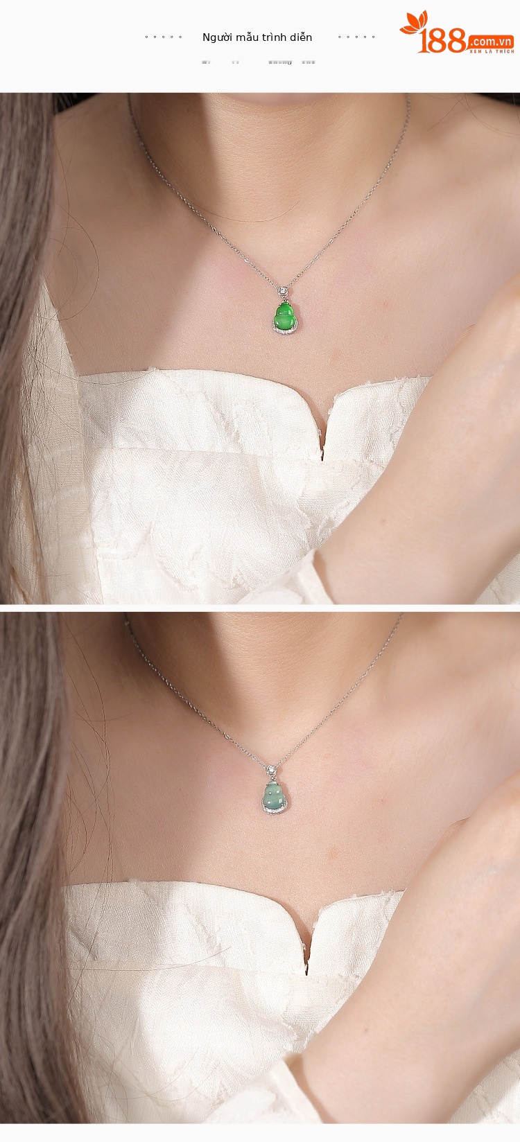 Mặt dây chuyền bạc S925 hình hồ lô phong thủy đính đá xanh ngọc bích — Màu xanh ngọc bích chi tiết 7