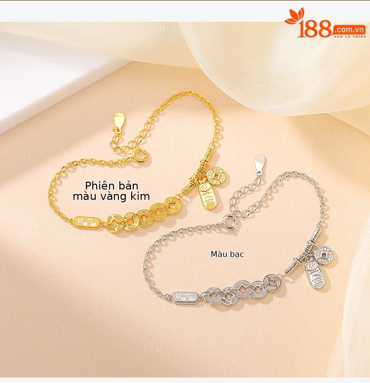 Dây chuyền bạc 925 mạ vàng mặt đồng tiền ngũ đế chiêu tài nạp phúc cát ngôn — Loại bạc chi tiết 4