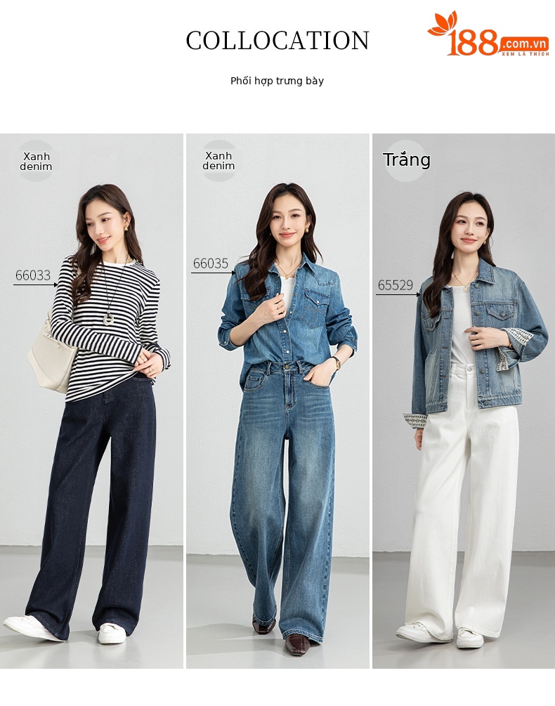 Quần jean ống rộng nữ eo cao dáng suông — Cao bồi xanh chi tiết 10