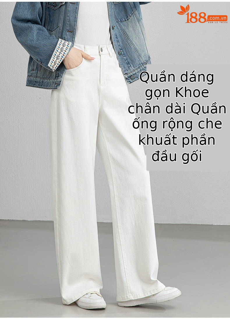 Quần jean ống rộng nữ eo cao dáng suông — Cao bồi xanh chi tiết 12