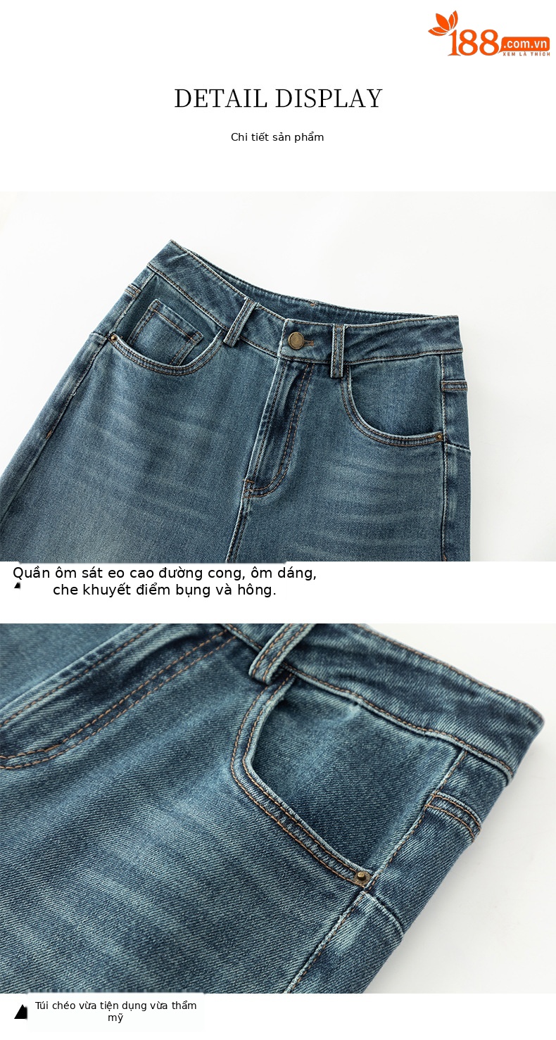 Quần jean ống rộng nữ eo cao dáng suông — Cao bồi xanh chi tiết 18