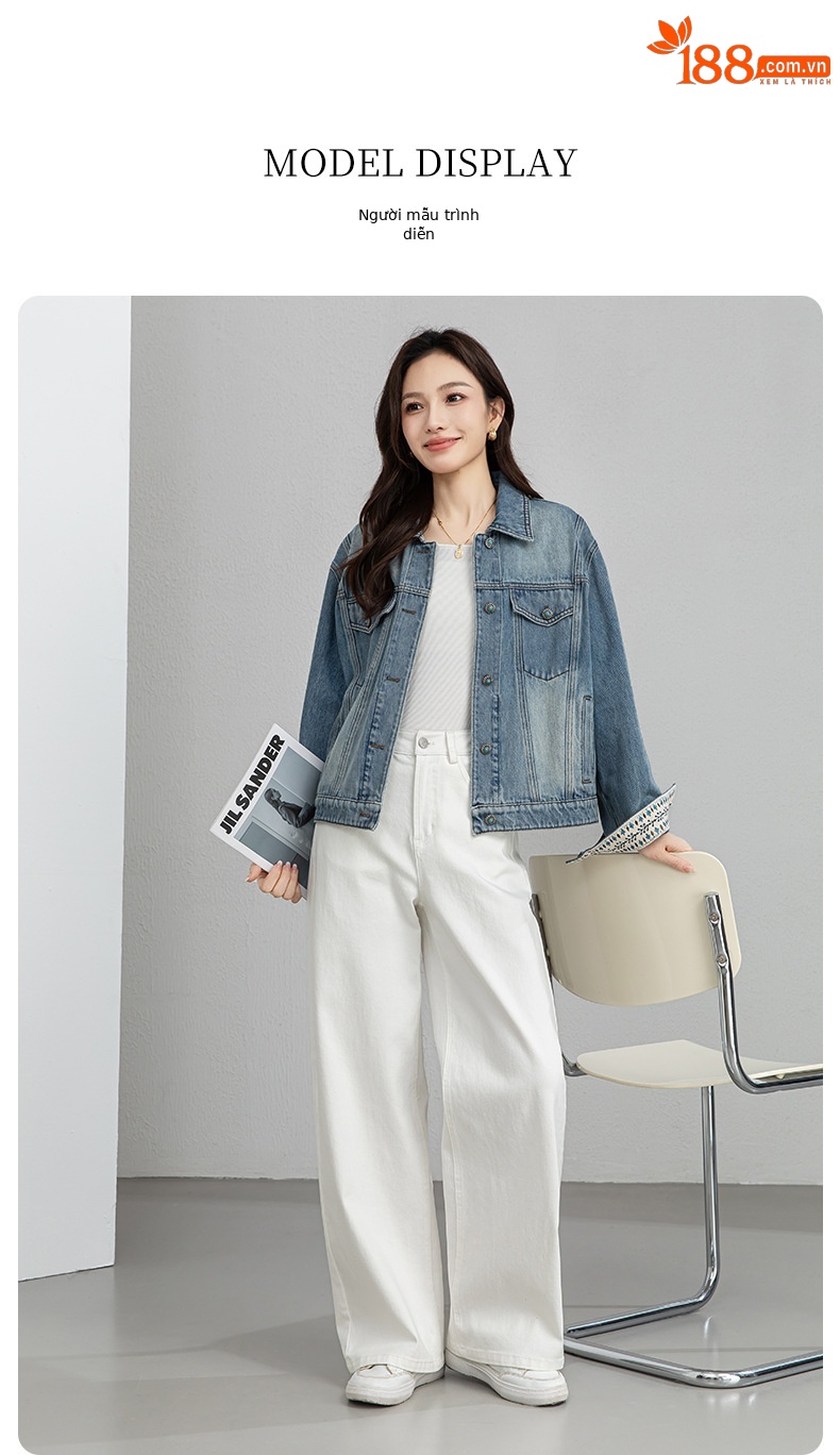 Quần jean ống rộng nữ eo cao dáng suông — Cao bồi xanh chi tiết 22