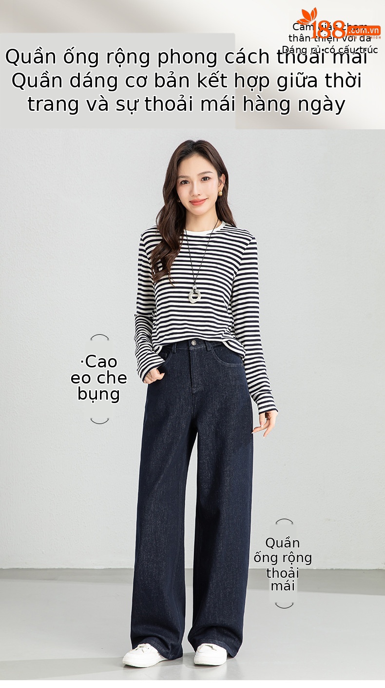 Quần jean ống rộng nữ eo cao dáng suông — Cao bồi xanh chi tiết 1