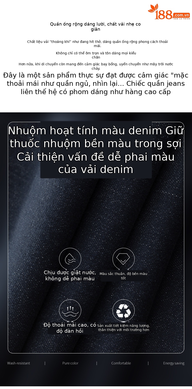 Quần jean ống rộng nữ eo cao dáng suông — Cao bồi xanh chi tiết 2