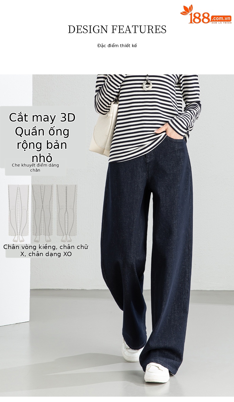 Quần jean ống rộng nữ eo cao dáng suông — Cao bồi xanh chi tiết 11