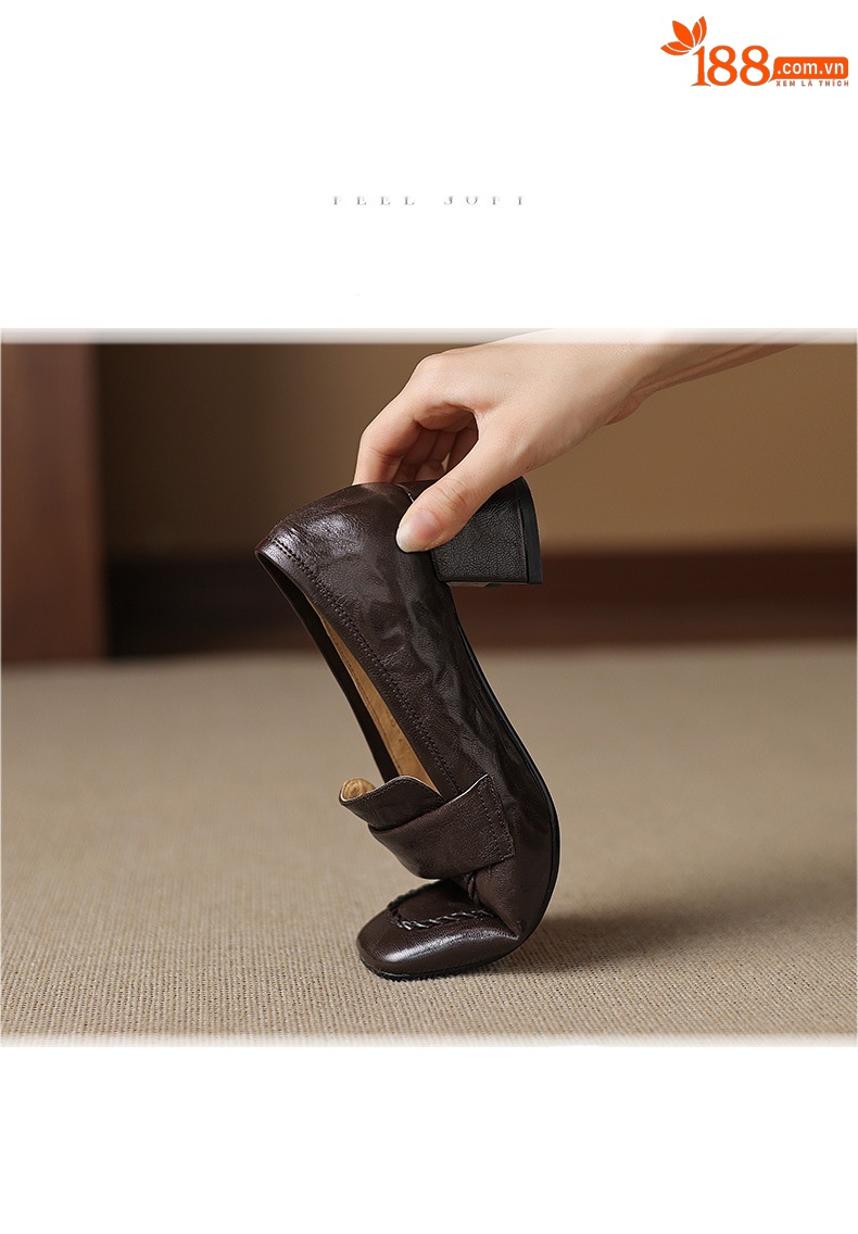 Giày cao gót nữ mũi nhọn da dê 5cm — màu nâu chi tiết 20