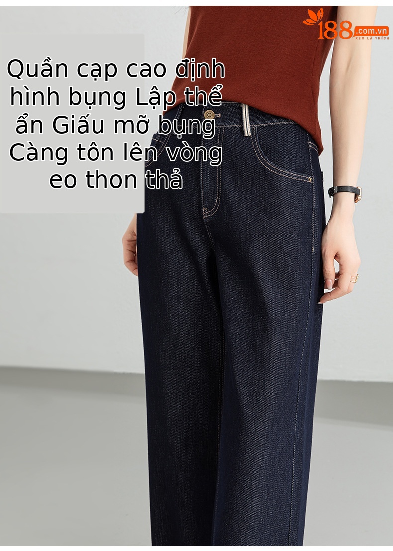 Quần jean nữ ống rộng cạp cao dáng suông vải denim xanh — Xanh da trờicolor chi tiết 6