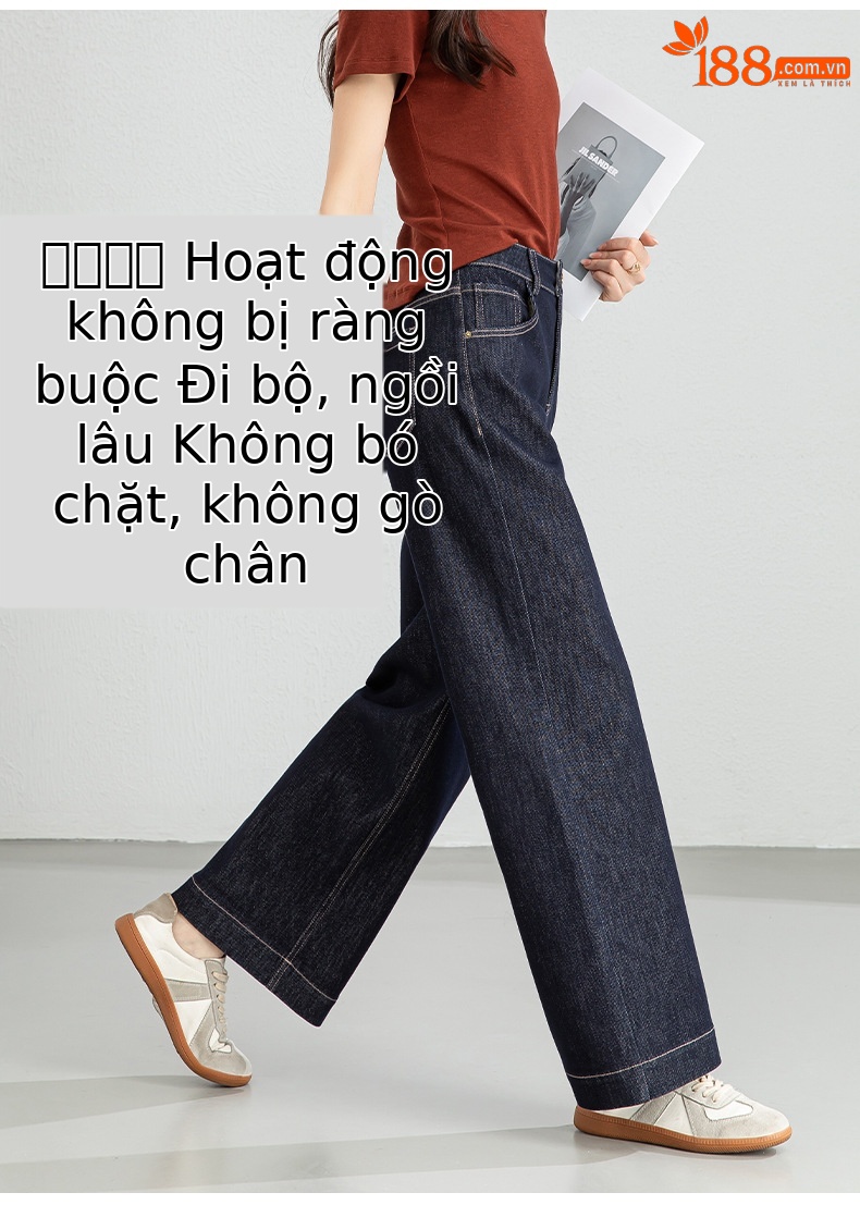 Quần jean nữ ống rộng cạp cao dáng suông vải denim xanh — Xanh da trờicolor chi tiết 8