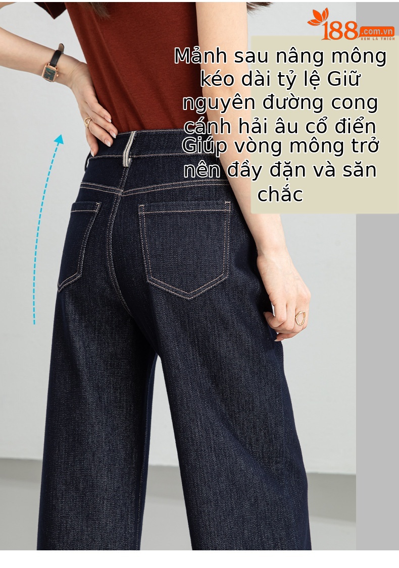 Quần jean nữ ống rộng cạp cao dáng suông vải denim xanh — Xanh da trờicolor chi tiết 9