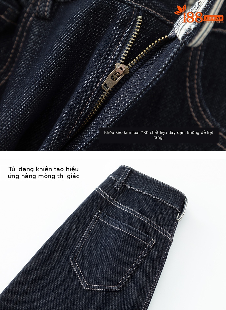 Quần jean nữ ống rộng cạp cao dáng suông vải denim xanh — Xanh da trờicolor chi tiết 12