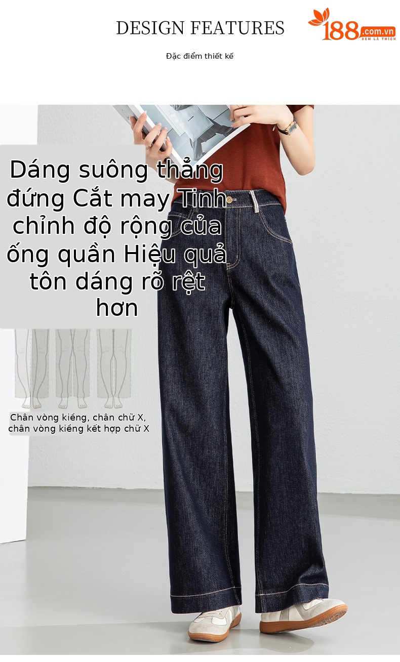 Quần jean nữ ống rộng cạp cao dáng suông vải denim xanh — Xanh da trờicolor chi tiết 4