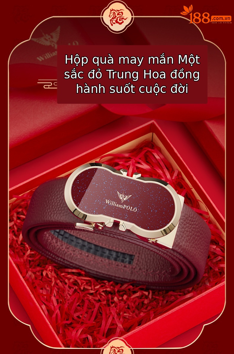 Thắt lưng da nam cao cấp khóa tự động màu đỏ mừng năm mới — 120cm, 130cm, 110cm, 125cm chi tiết 3