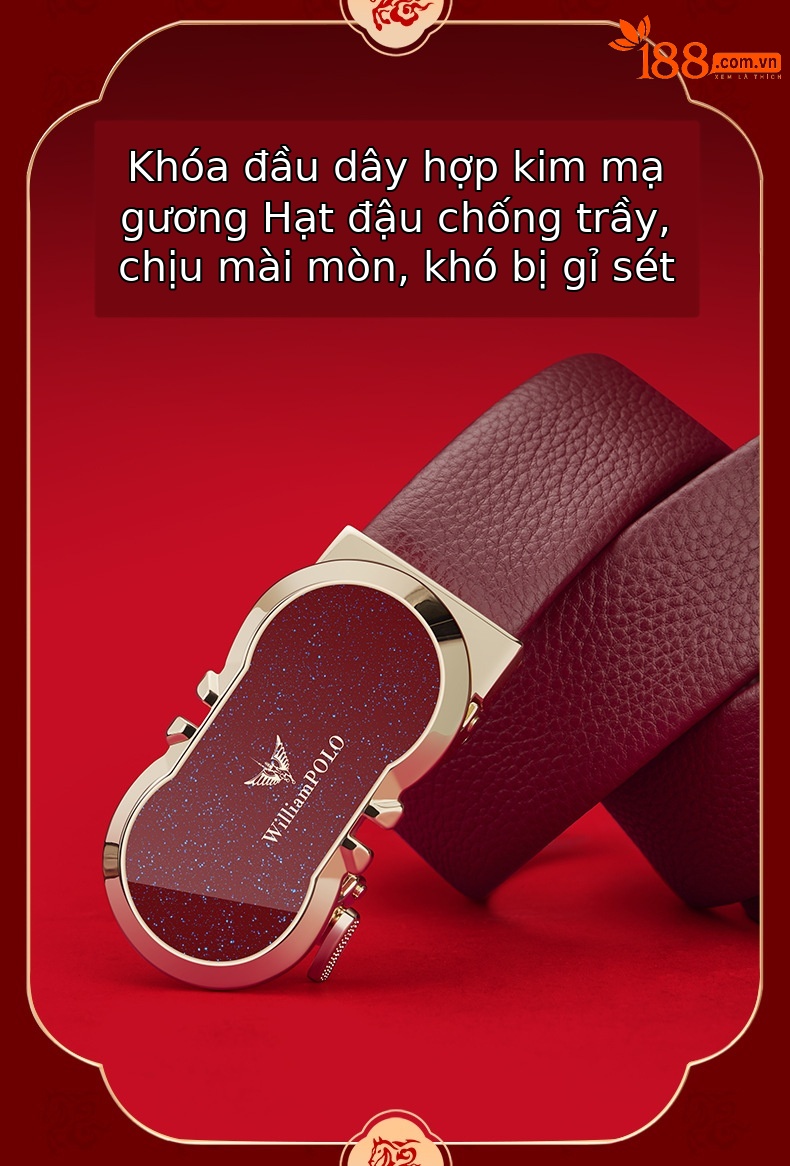 Thắt lưng da nam cao cấp khóa tự động màu đỏ mừng năm mới — 120cm, 130cm, 110cm, 125cm chi tiết 4