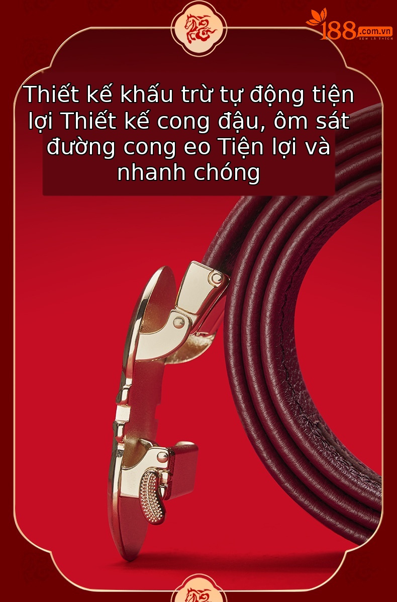 Thắt lưng da nam cao cấp khóa tự động màu đỏ mừng năm mới — 120cm, 130cm, 110cm, 125cm chi tiết 7