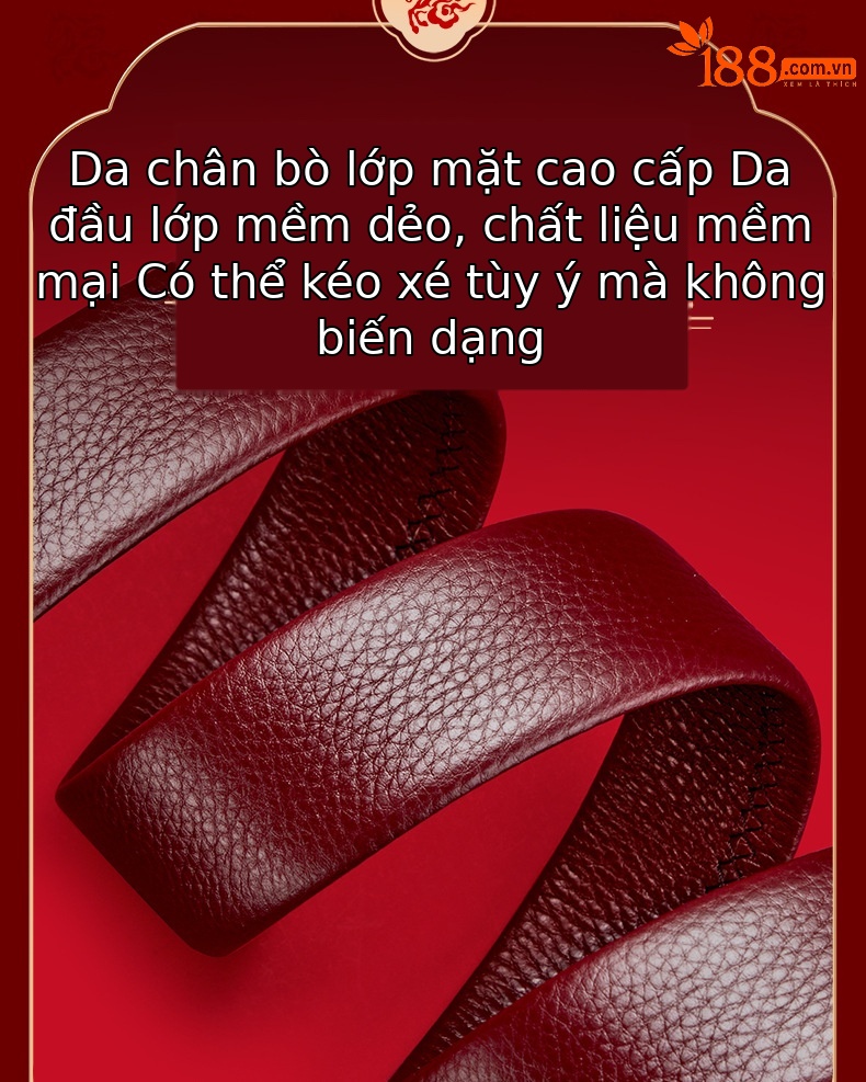 Thắt lưng da nam cao cấp khóa tự động màu đỏ mừng năm mới — 120cm, 130cm, 110cm, 125cm chi tiết 8