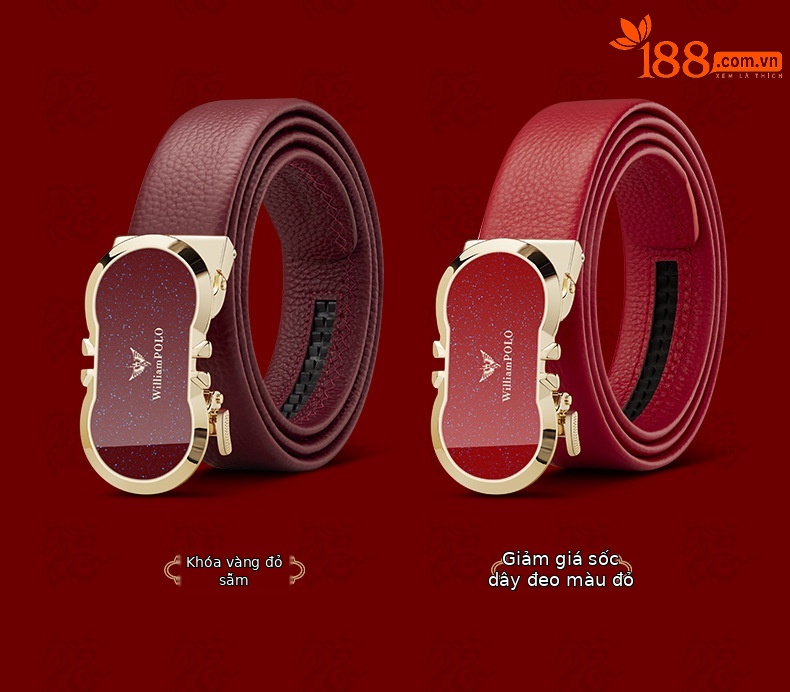 Thắt lưng da nam cao cấp khóa tự động màu đỏ mừng năm mới — 120cm, 130cm, 110cm, 125cm chi tiết 11