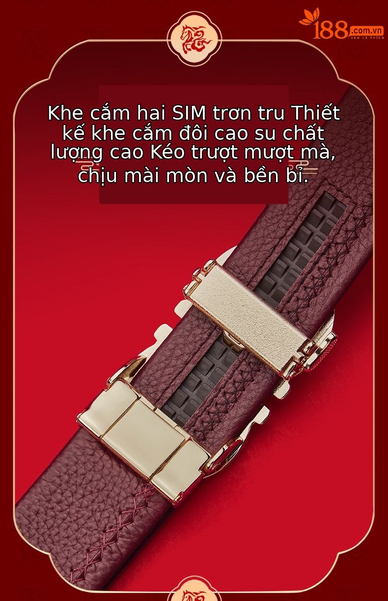 Thắt lưng da nam cao cấp khóa tự động màu đỏ mừng năm mới — 120cm, 130cm, 110cm, 125cm chi tiết 12
