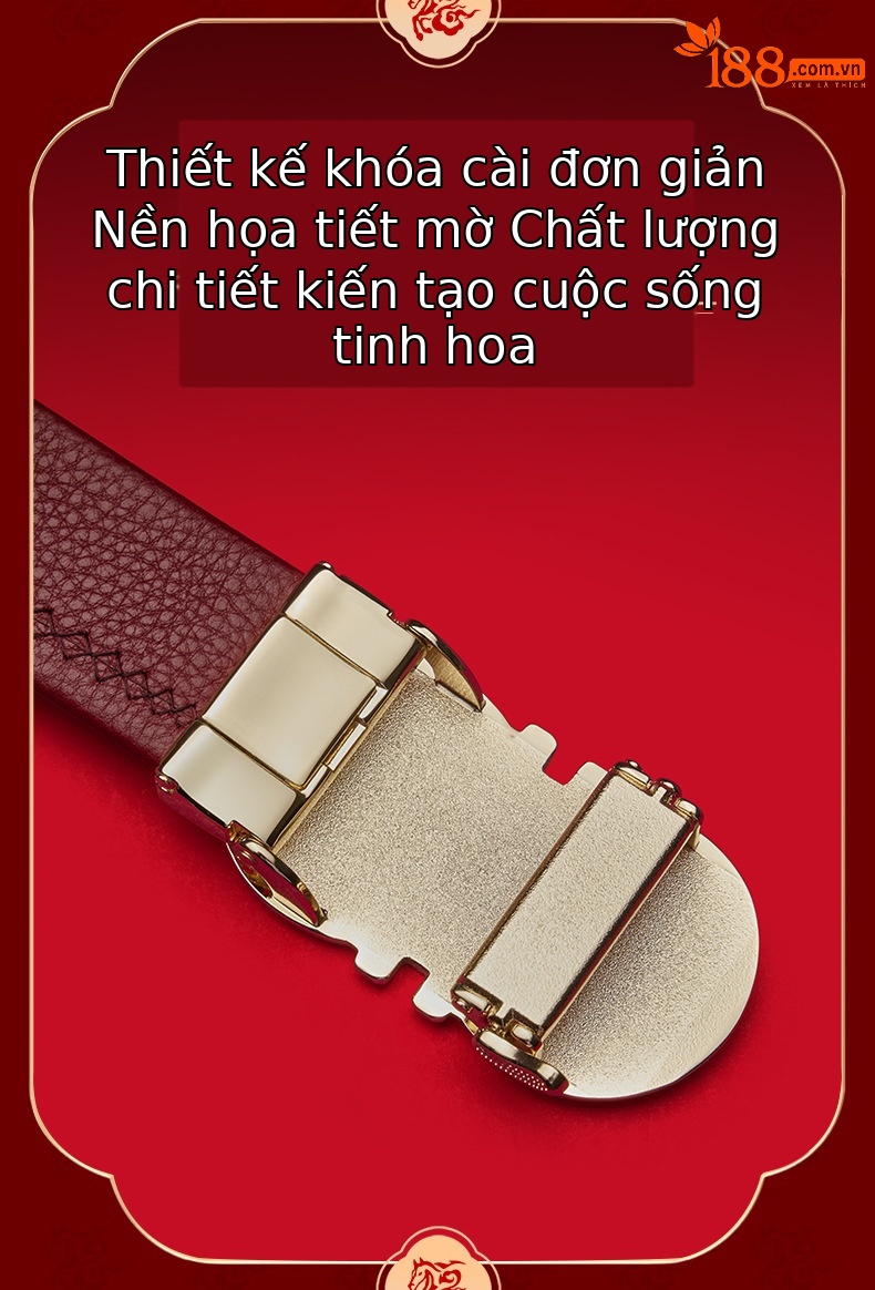 Thắt lưng da nam cao cấp khóa tự động màu đỏ mừng năm mới — 120cm, 130cm, 110cm, 125cm chi tiết 13