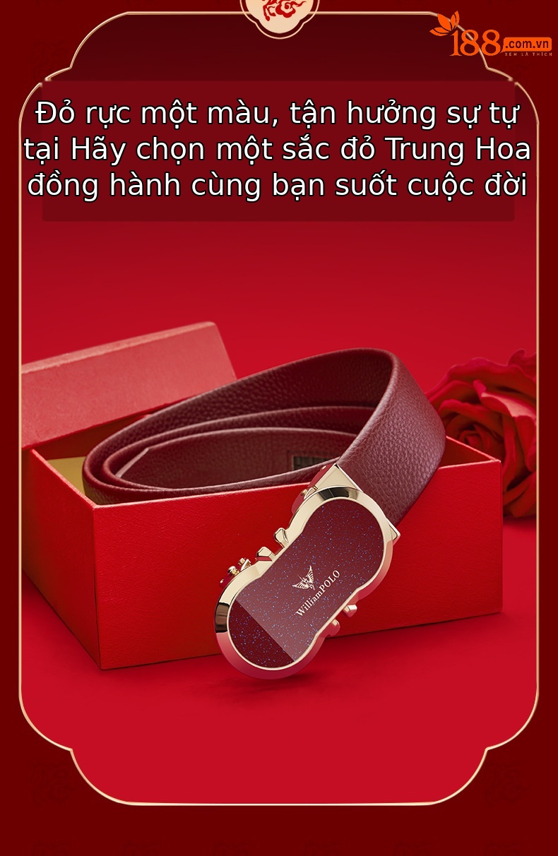 Thắt lưng da nam cao cấp khóa tự động màu đỏ mừng năm mới — 120cm, 130cm, 110cm, 125cm chi tiết 14