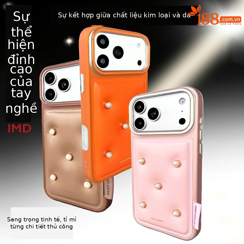 Ốp lưng iPhone da IMD vân kim loại – chống sốc, chống trầy, full viền dày — Hồng đào yêu, Cam tinh vũ, Nâu mocha, Xanh lam thiên tĩnh