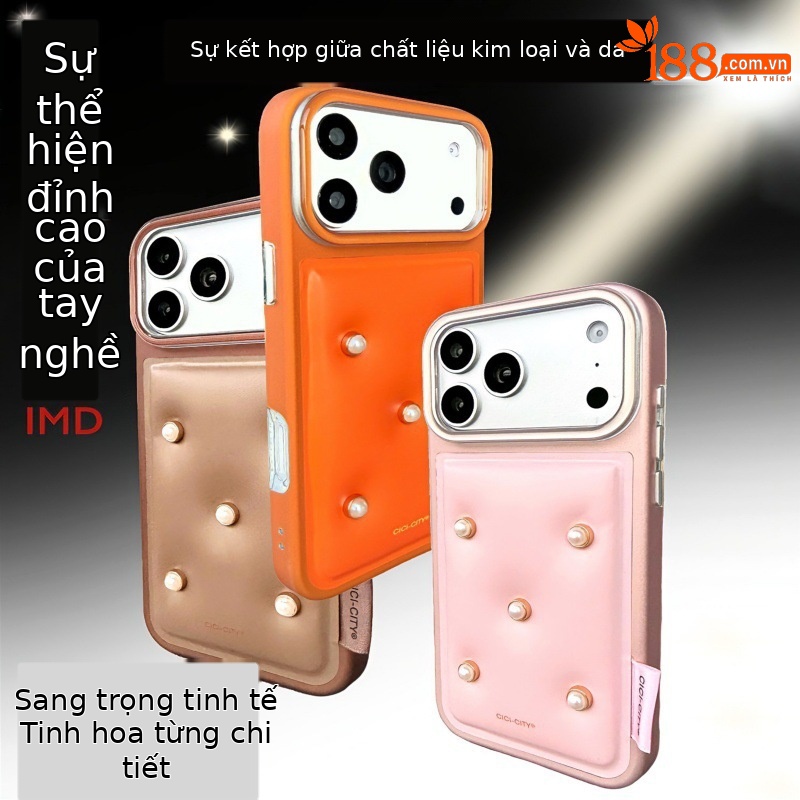 Ốp lưng iPhone da IMD vân kim loại – chống sốc, chống trầy, full viền dày — Hồng đào yêu, Cam tinh vũ, Nâu mocha, Xanh lam thiên tĩnh chi tiết 2