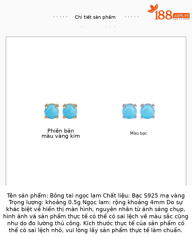 Khuyên tai bạc S925 mạ vàng đính đá turquoise hình học vintage — Loại bạc chi tiết 2