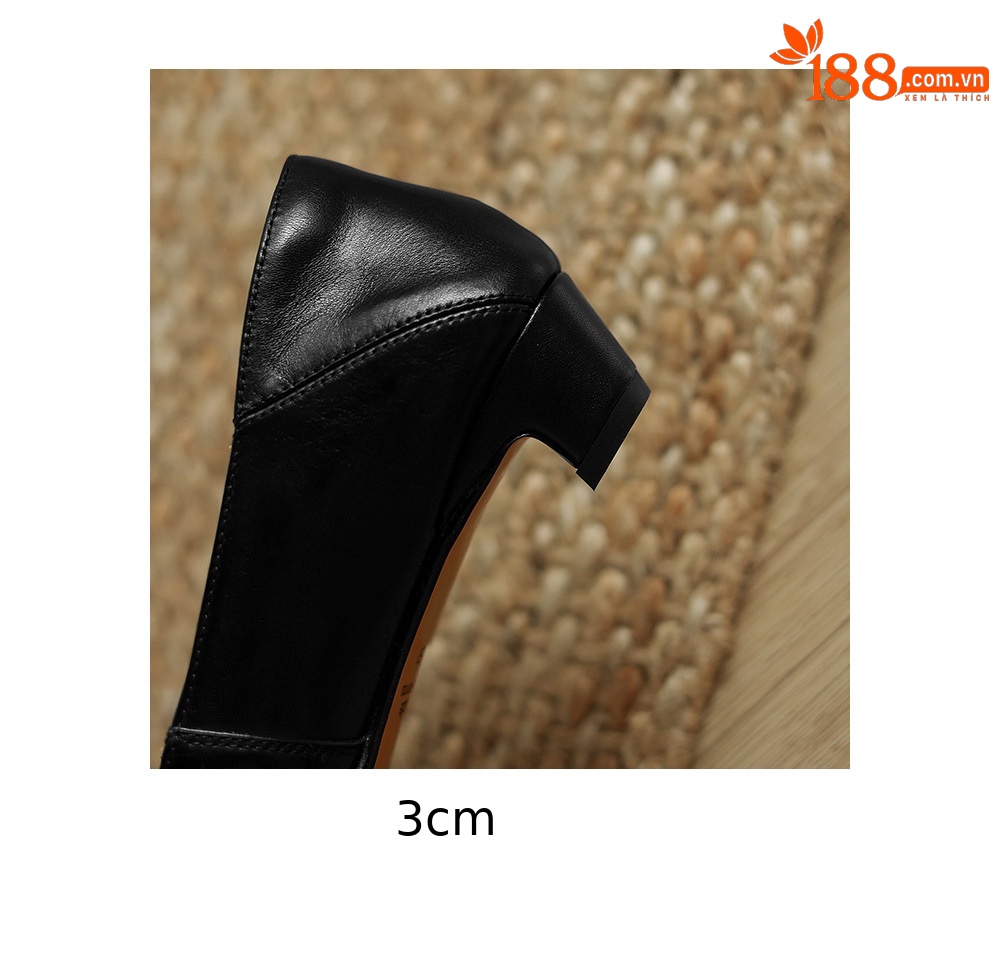 Giày cao gót nữ mũi nhọn da bò mềm gót thấp 3 cm phong cách Hàn Quốc — đen chi tiết 24