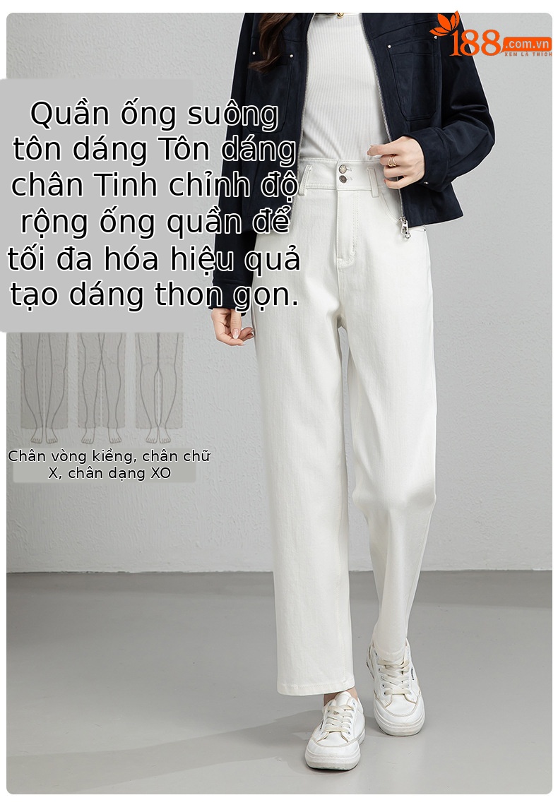 Quần jean nữ cao eo ống thẳng co giãn 4 chiều màu trắng — màu trắng chi tiết 5