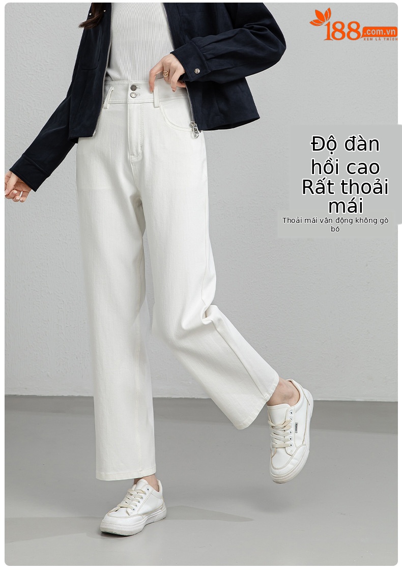 Quần jean nữ cao eo ống thẳng co giãn 4 chiều màu trắng — màu trắng chi tiết 6
