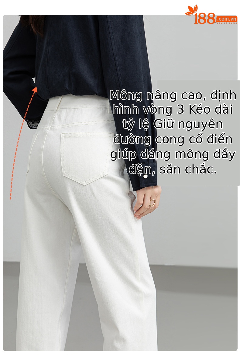 Quần jean nữ cao eo ống thẳng co giãn 4 chiều màu trắng — màu trắng chi tiết 9