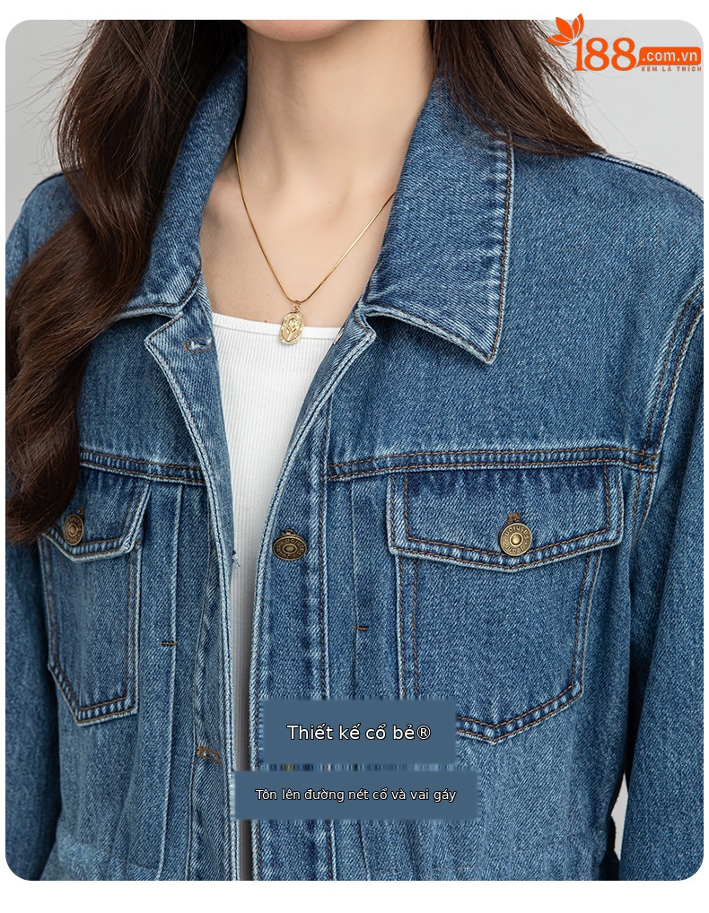 Áo khoác denim dáng dài phong cách workwear Mỹ cổ điển, form rộng thoải mái — xanh lam chi tiết 5