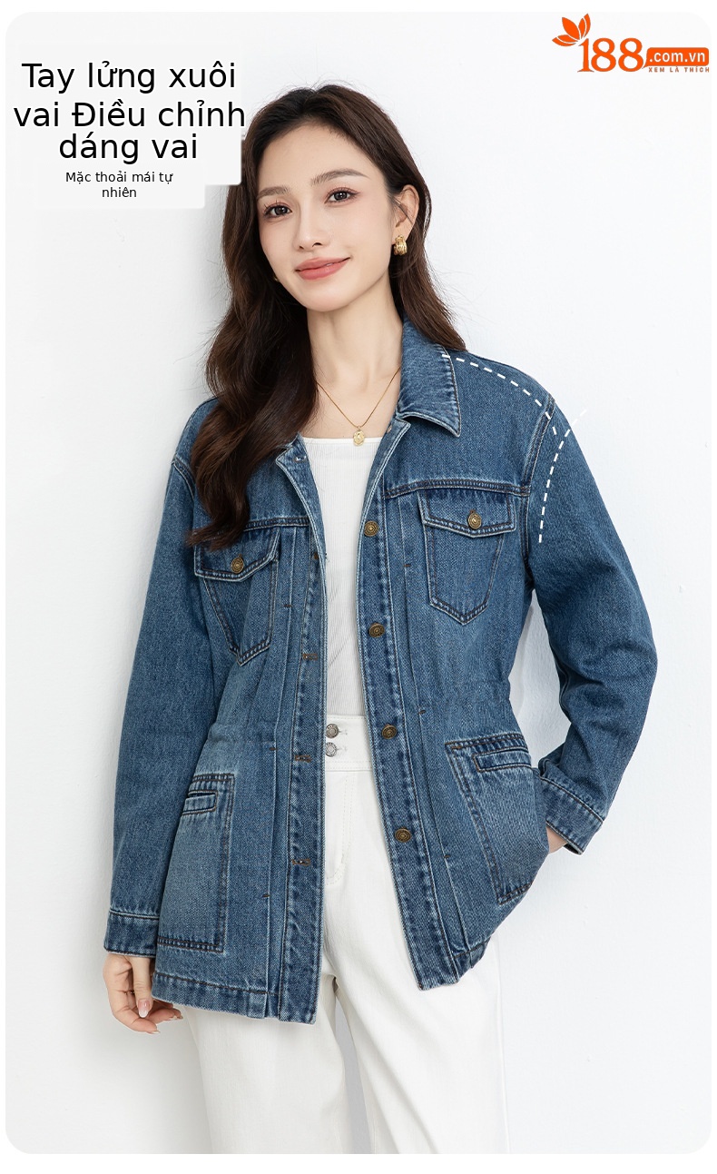 Áo khoác denim dáng dài phong cách workwear Mỹ cổ điển, form rộng thoải mái — xanh lam chi tiết 7