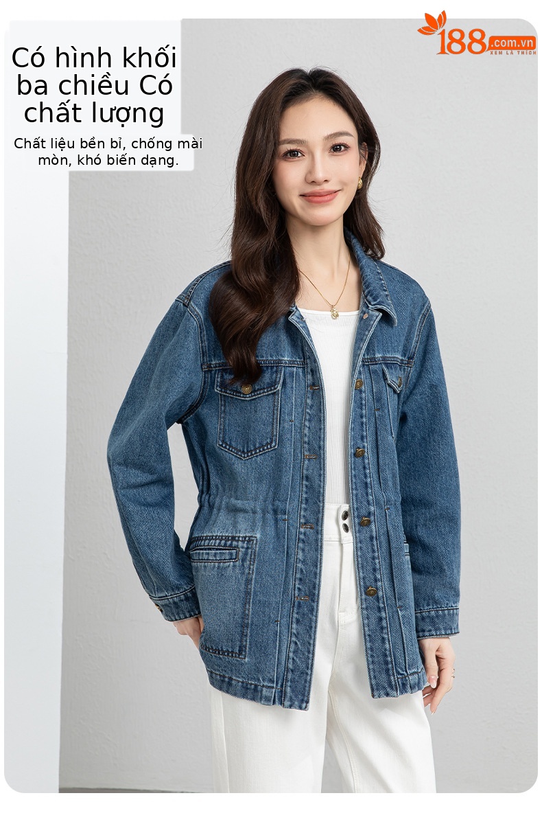 Áo khoác denim dáng dài phong cách workwear Mỹ cổ điển, form rộng thoải mái — xanh lam chi tiết 8