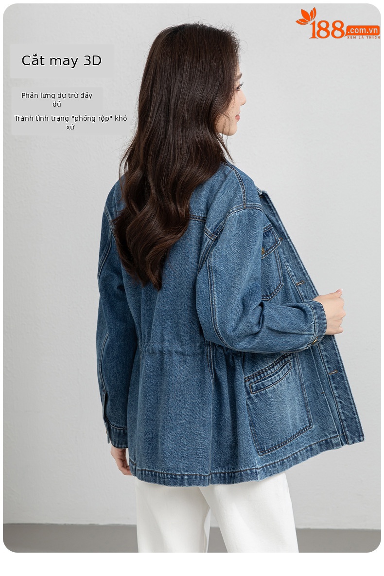 Áo khoác denim dáng dài phong cách workwear Mỹ cổ điển, form rộng thoải mái — xanh lam chi tiết 10